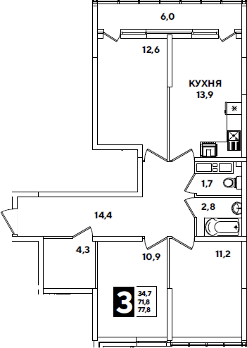 Продается 3-комн. квартира, 71.8 м²