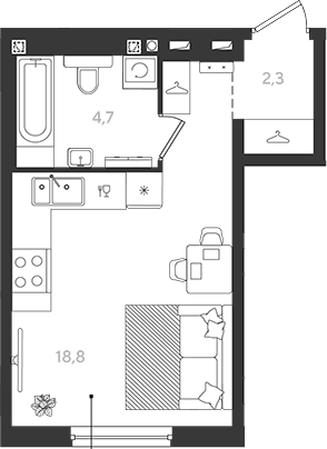 Студия, 25.8 м², 2/18 этаж, ЖК «Самолет»
