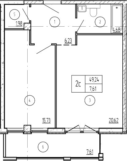 2-комн., 49.31 м², 3/9 этаж, ЖК «Лучи»