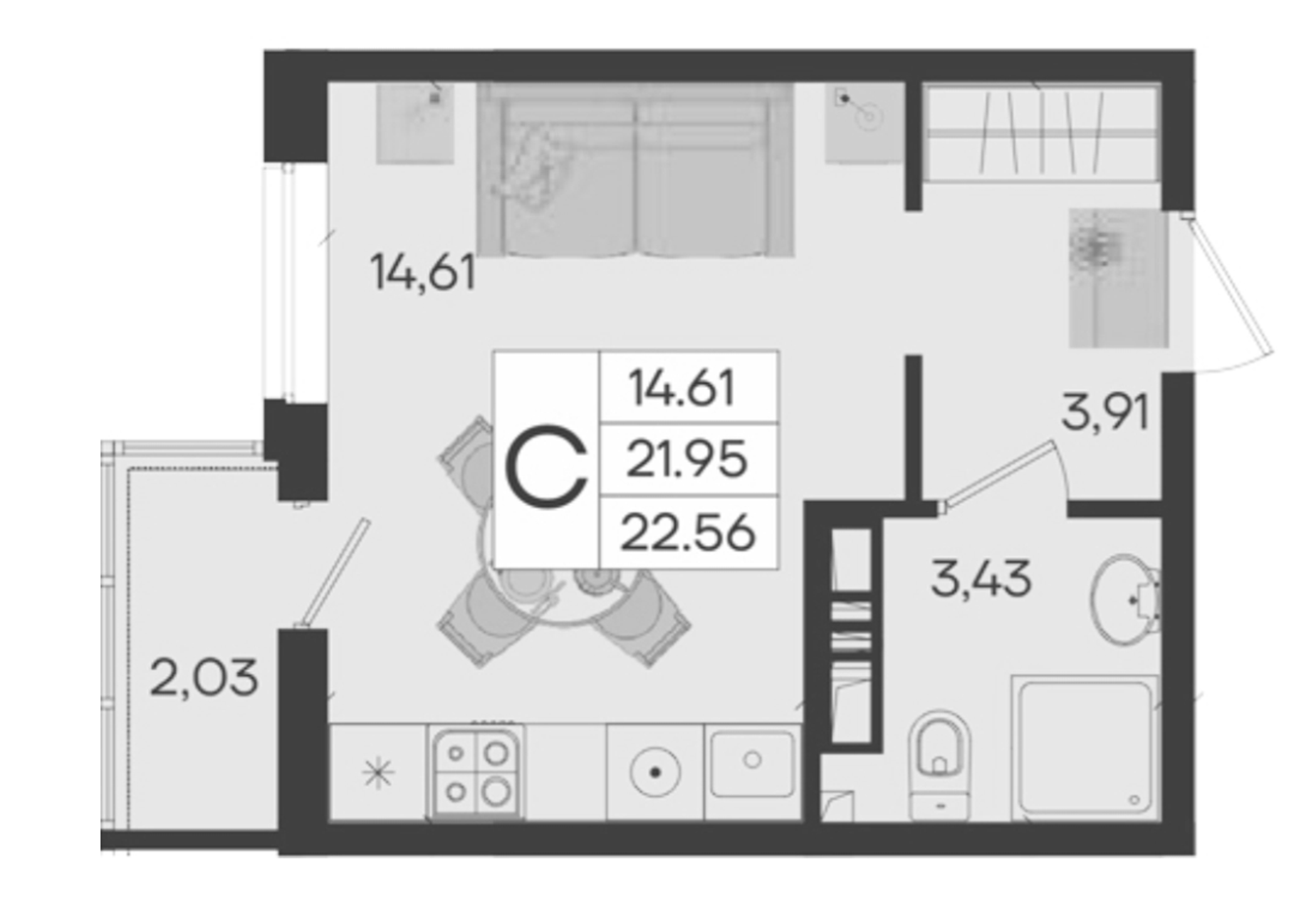 Студия, 21.95 м², 5/9 этаж, ЖК «Дом 101»