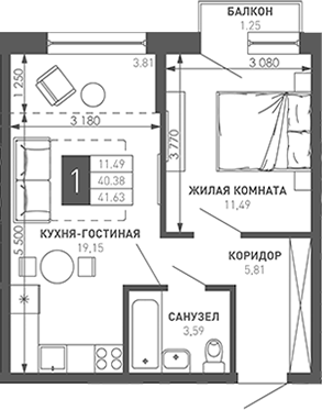 Продается 1-комн. квартира, 41.9 м²
