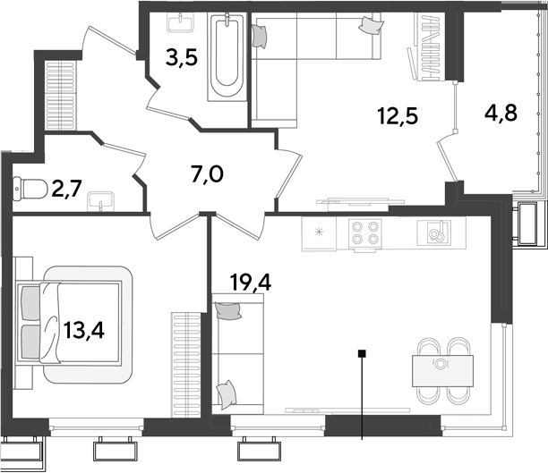 Продается 3-комн. квартира, 58.5 м²