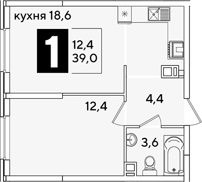 2-комн., 39 м², 5/16 этаж, ЖК «Самолет»