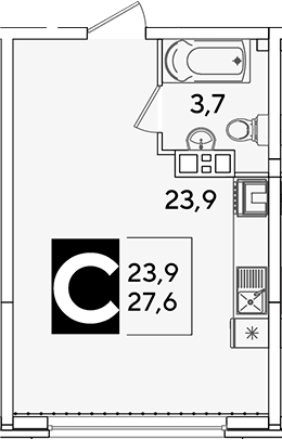 Студия, 27.6 м², 4/16 этаж, ЖК «Самолет»
