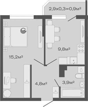 1-комн., 33.7 м², 4/4 этаж, ЖК «Дзенпарк»