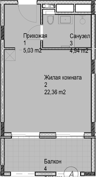 Студия, 32.3 м², 4/4 этаж, ЖК «Гостиничный комплекс Николай 1»