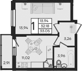 Продается 1-комн. квартира, 32.18 м²