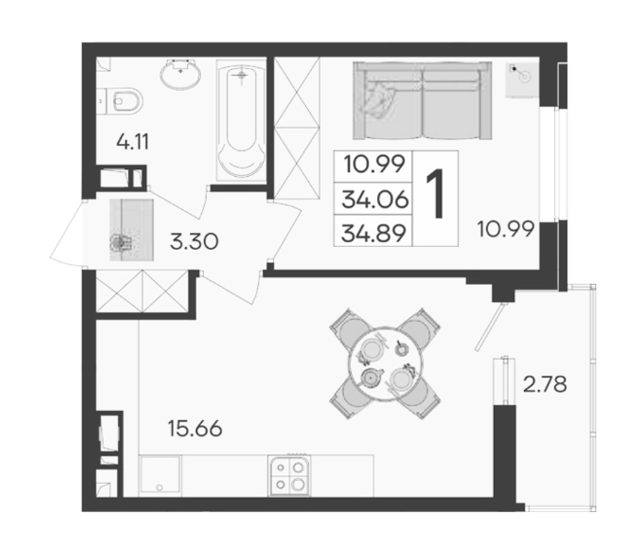 Продается 1-комн. квартира, 34.06 м²