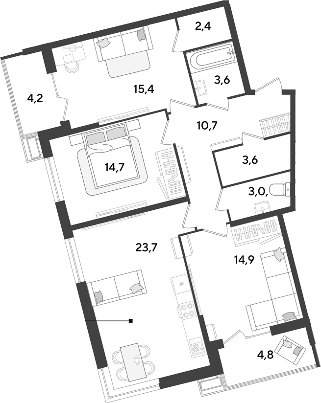 4+ комнаты, 92 м², 2/18 этаж, ЖК «Парк Победы»