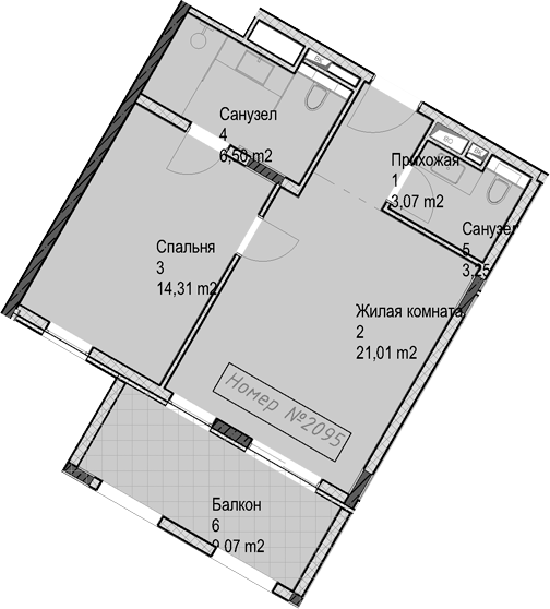 2-комн., 48.1 м², 2/6 этаж, ЖК «Гостиничный комплекс Николай 1»