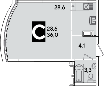 Студия, 36 м², 16/16 этаж, ЖК «Самолет»