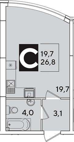 Студия, 26.8 м², 1/16 этаж, ЖК «Самолет»