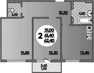 2-комн., 61.4 м², 11/18 этаж, ЖК «Парк у дома»