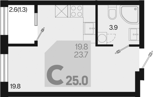 Продается 1-комн. квартира, 23.7 м²