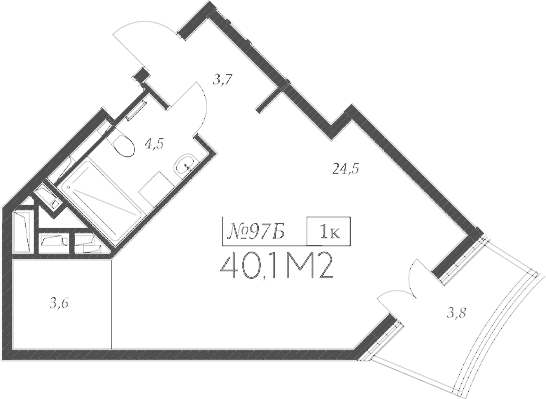 Студия, 36.3 м², 8/9 этаж, ЖК «Морелло»
