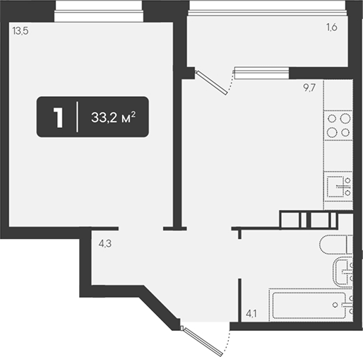 1-комн., 31.6 м², 3/18 этаж, ЖК «Архитектор. ГК ЮгСтройИнвест»