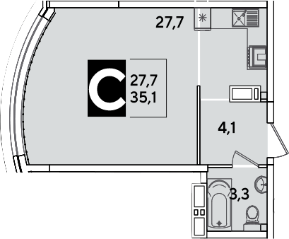 Продается 1-комн. квартира, 35.1 м²