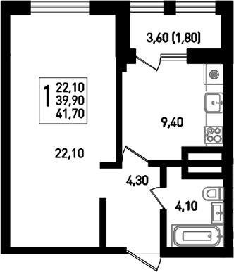 Продается 1-комн. квартира, 40.8 м²