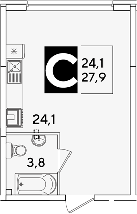 Студия, 27.9 м², 1/16 этаж, ЖК «Самолет»