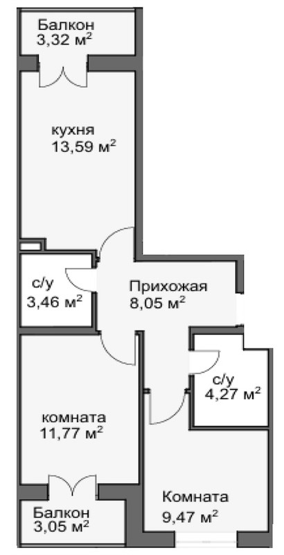 Продается 2-комн. квартира, 51.47 м²