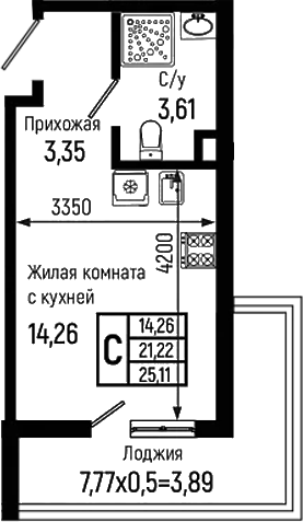 Студия, 21.22 м², 1/18 этаж, ЖК «Ботаника Хиллс»