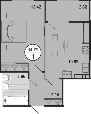 1-комн., 31.97 м², 9/9 этаж, ЖК «Событие»