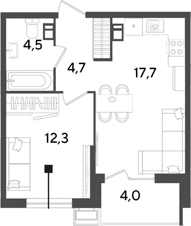 2-комн., 39.2 м², 3/18 этаж, ЖК «Парк Победы»