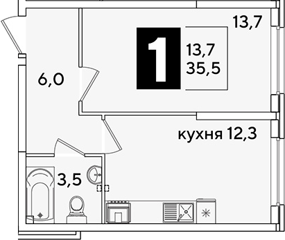 Продается 1-комн. квартира, 35.5 м²