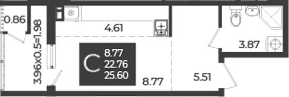 Студия, 23.62 м², 5/18 этаж, ЖК «Образцово»