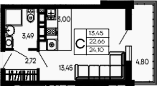 Студия, 22.66 м², 8/14 этаж, ЖК «Эпос»