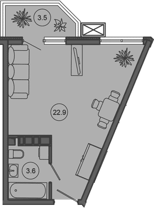 Студия, 26.5 м², 5/10 этаж, ЖК «Гостиничный комплекс GREENMONT»