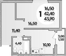 1-комн., 42.5 м², 14/22 этаж, ЖК «Парк у дома»