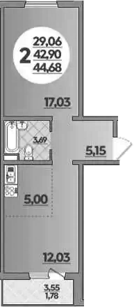 Продается 1-комн. квартира, 42.9 м²