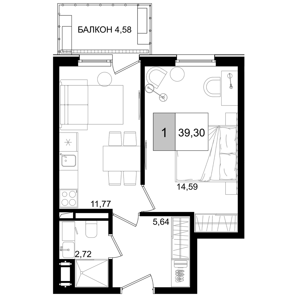 Продается 2-комн. квартира, 34.72 м²
