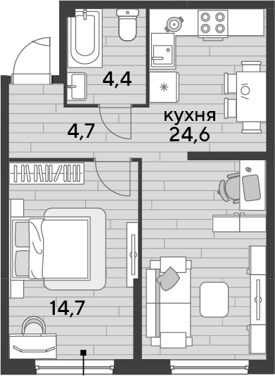 1-комн., 48.4 м², 2/16 этаж, ЖК «DОГМА ПАРК»
