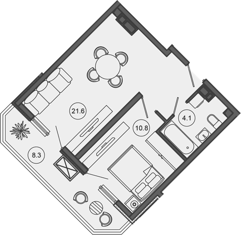2-комн., 36.5 м², 8/10 этаж, ЖК «Гостиничный комплекс GREENMONT»