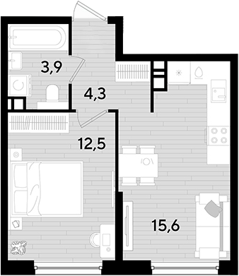 1-комн., 36.3 м², 9/16 этаж, ЖК «DОГМА ПАРК»