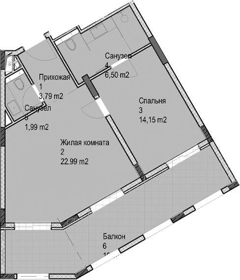 2-комн., 49.5 м², 3/6 этаж, ЖК «Гостиничный комплекс Николай 1»