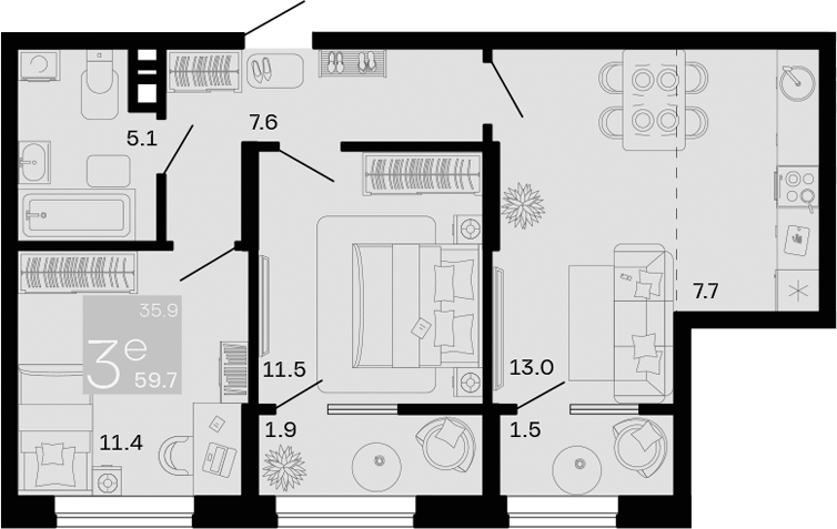 Продается 3-комн. квартира, 56.3 м²