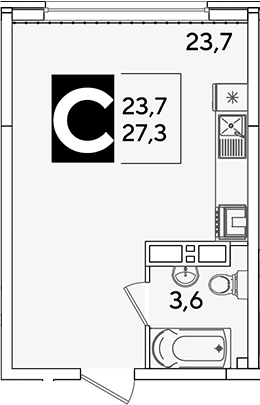 Студия, 27.3 м², 13/16 этаж, ЖК «Самолет»