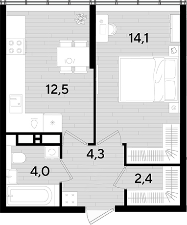 1-комн., 37.3 м², 15/16 этаж, ЖК «DОГМА ПАРК»
