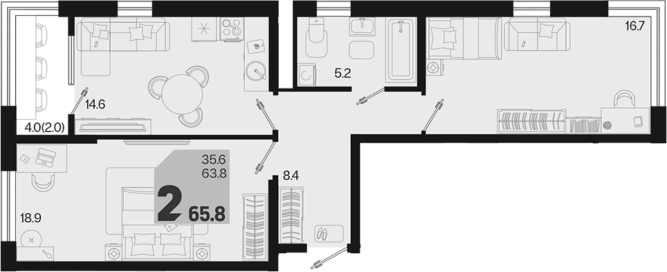 Продается 2-комн. квартира, 63.8 м²