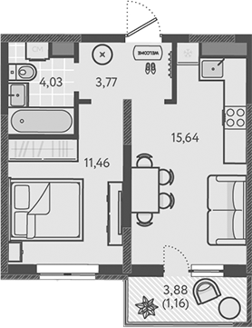 2-комн., 34.9 м², 3/9 этаж, ЖК «Теплые края»