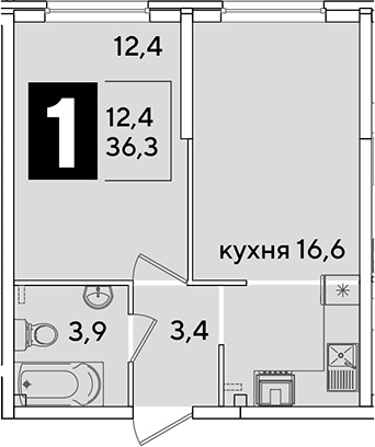 2-комн., 36.3 м², 2/16 этаж, ЖК «Самолет»