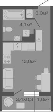 Студия, 19.1 м², 2/4 этаж, ЖК «Дзенпарк»