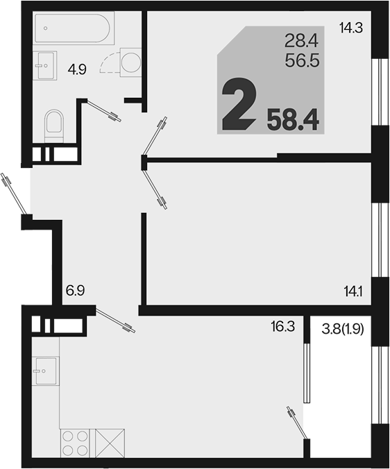 Продается 3-комн. квартира, 56.5 м²