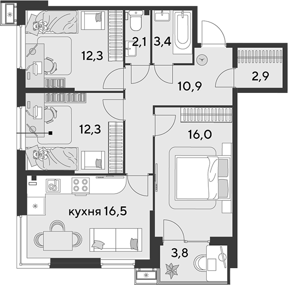 4+ комнаты, 76.4 м², 2/18 этаж, ЖК «Парк Победы»
