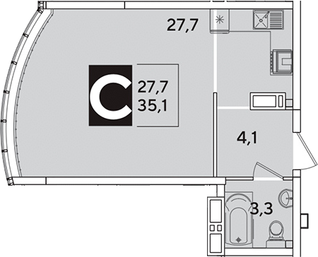 Продается 1-комн. квартира, 35.1 м²