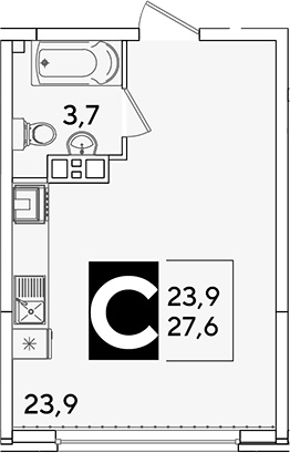 Студия, 27.6 м², 8/16 этаж, ЖК «Самолет»