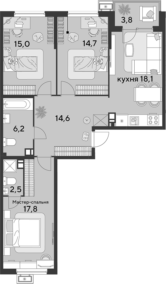 4+ комнаты, 88.9 м², 4/9 этаж, ЖК «Парк Победы»